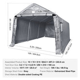 Outdoor Portable Storage Shelter Shed, 10x15x8ft Heavy Duty Instant Garage Tent Canopy Carport with Roll-up Zipper Door and Ventilated Windows For Cars, Motorcycle, Bike, Garden Tools